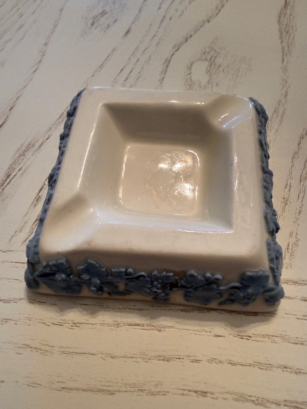 Wedgwood Cream Square Ceramic Dish with Blue Floral Border